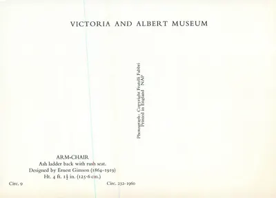 Cadeira de balanço — estrutura de carvalho com assento de vime — Museu Victoria and Albert, Circ. 9 — Verso