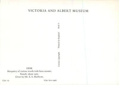 Escritório de marqueteria — França, cerca de 1900 — Victoria and Albert Museum — Verso