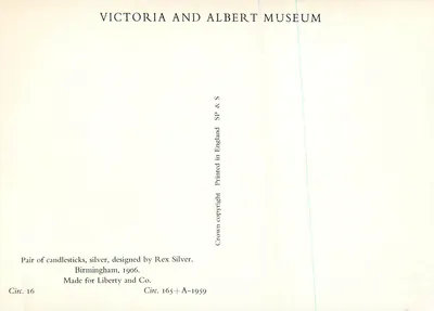 Candelabros — prata, desenhado por Rex Silver — Museu Victoria and Albert, Circ. 16 — Verso
