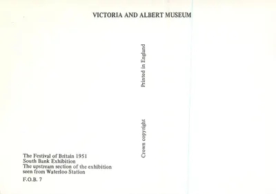 Widok z wystawy Festiwalu Anglii 1951 — sekcja South Bank — widok z stacji Waterloo — wydawnictwo Victoria and Albert Museum — Rewers