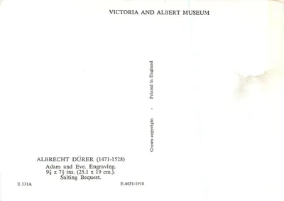 Adem en Eva — gravering van Albrecht Dürer — Victoria and Albert Museum — Achterkant