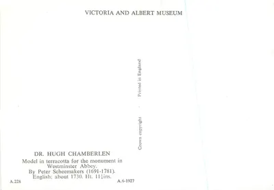 Dr. Hugh Chamberlen — model z terrakoty dla pomnika Westminster Abbey — Victoria and Albert Museum — Rewers