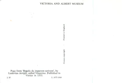 Page d'un manuel d'écriture — Ludovico Arrighi, Venise 1533 — Victoria and Albert Museum — Verso