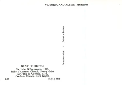 Metallabdrucke — Sir John D'Aubernoun, 1327 — Stoke d'Abernon Church, Surrey (links) & Sir John de Cobham, 1354 — Cobham Church, Kent (rechts) — Victoria and Albert Museum — Rückseite