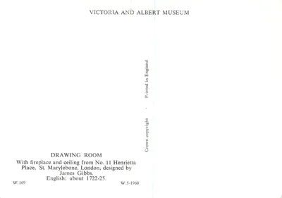 Zeichensaal — Zeichensaal mit Kamin und Decke aus No. 11 Henrietta Place, London, entworfen von James Gibbs — Victoria and Albert Museum — Rückseite