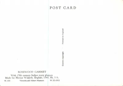 Cassettone in legno di rosa — pannelli in avorio italiani del XVII secolo — Victoria and Albert Museum — Verso