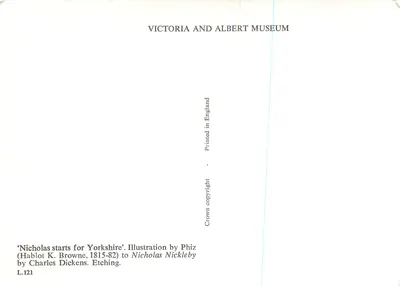 Nicholas partente per Yorkshire — illustrazione di Charles Dickens — edizione Victoria and Albert Museum — Verso