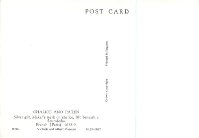 Calice e Patena — Prata dourada, Francesa (Paris); 1638-9 — Museu Victoria e Albert — Verso