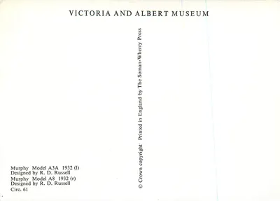 Duas rádios Murphy — Modelos A3A e A8 — 1932 — Victoria and Albert Museum Press — Verso