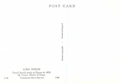 Lord Byron — Bleistiftzeichnung — von Graf Alfred d'Orsay, Genua 1823 — Rückseite