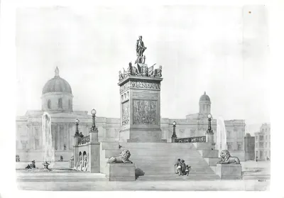 Monumento a Lord Nelson — Trafalgar Square — desenho de Leonard William Collmann (1816-1881) — Victoria and Albert Museum