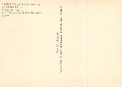 Centro de férias do C.E. da R.A.T.P. — Stella-Plage (Pas-de-Calais) — Éditions d'art Arcouil — Verso