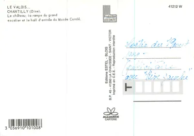 Zamek w Chantilly — Duży schody i wejście do muzeum Condé — Wydawnictwo Estel — Rewers
