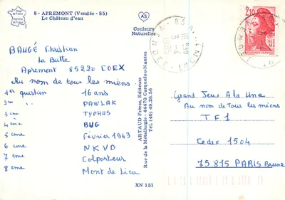 Apremont (Vendée) — Zbiornik wodny — wydawca ARTAUD Frères — Rewers