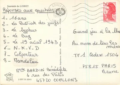 Souvenir do Loiret — Orléans, Sully-sur-Loire, Othiaviers, Gien, Montargis, Bouaigney — Impressor Mâcon — Verso