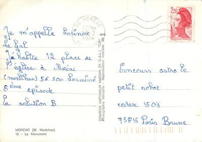 Monumento a los resistentes del 2° Béel y del cantón Locminé — Moreac (56) — Editor Combier — Reverso