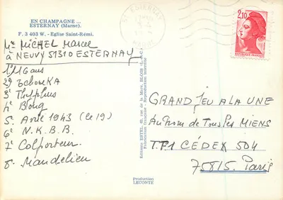 Wnętrze kościoła św. Rémy w Esternay — Éditions Leconte, n° F. 3 403 W — Rewers