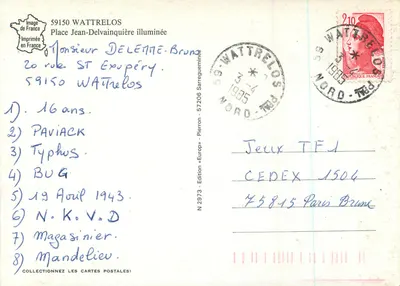 Place Jean-Delvainquière oświetlona — Wattrelos — Wydanie «Europ» N°2973 — Rewers