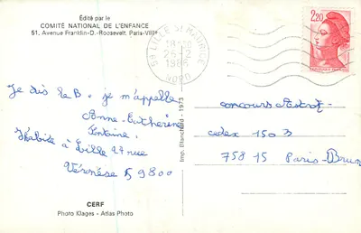 Cervo — Editado pelo COMITÉ NATIONAL DE L'ENFANCE — Foto Klages - Atlas Photo — Verso