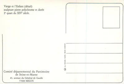 माता और बच्चा — विस्तार — पत्थर की बहुरंगी और सोने की खोखली छवि, 14वीं शताब्दी के द्वितीय चौथाई — डिपार्टमेंटल पैट्रिमोनियम कमिटी, सीन-ए-मार्न — पीछे