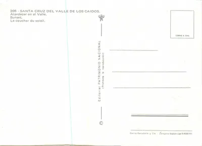 Santa Cruz del Valle de los Caídos — zachód słońca — Editorial Patrimonio Nacional — Rewers