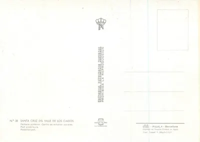 Santa Cruz del Valle de los Caídos — Monumento com cruz na montanha — Editorial Patrimonio Nacional, N° 38 — Verso