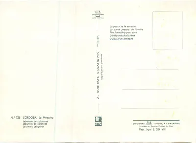 Mezquita de Córdoba — Labirinto de colunas — A. Subirats Casanovas, N° 725 — Verso