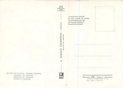 Córdova. Mesquita-Catedral — Labirinto de colunas — Éditions FISA, Barcelona — Verso