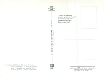 Córdova — Néf principal, mihrab em segundo plano — A. Subirats Casanovas, n° 862 — Verso