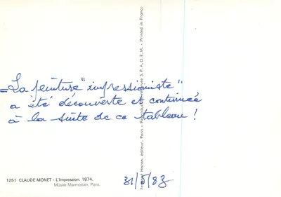 Wrażenie — wschód słońca — reprodukcja obrazu — wydawca Ferroud Hazan, n° 1251 — Rewers