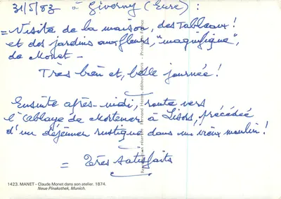 Claude Monet em seu ateliê — 1874 — Reprodução Paris, editor Hazan — Verso