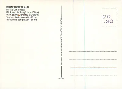 Berner Oberland — Widok na Jungfrau (4158 m) — ROWESA AG, 8049 Zurich — Rewers