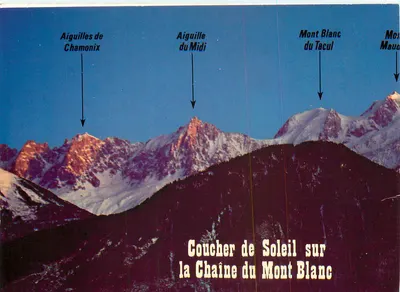 Mont Blanc i jego szczyty — widok panoramiczny — wydawca nieznany — Rewers