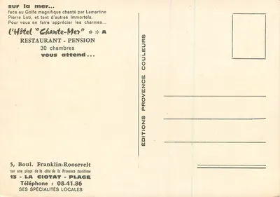 Hotel Chante-Mer — Restaurante — Edições Provence Couleurs — Verso