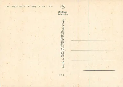 Merlimont-Plage — Lembrança da praia — Artaud Frères, Nantes — Verso