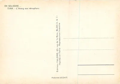 Lago com nenúfares — Sologne — Edições Valoire, n°5.664 — Verso