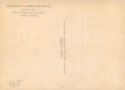 Castelo de Ussé — Vale do Loire — Edições de Arte Yvon — Verso
