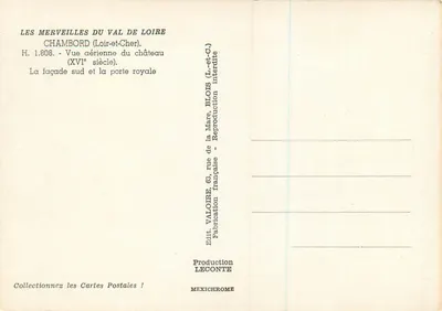 Chambord — Vista aérea do castelo (século XVI) — Editor Valoire, n° H.1.808 — Verso