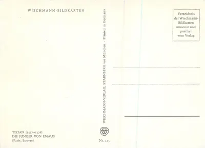 Os Jünger von Emaus — Tizian (1477-1576) — Wiechmann-Bildkarten, Nr. 123 — Verso