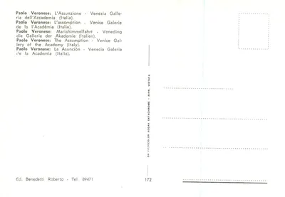 A Assunção - Veneza Galleria dell'Accademia (Itália) — Paolo Veronese — Editor Benedetti Roberto, n° 172 — Verso