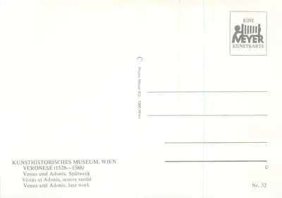 Vênus e Adônis — obra tardia de Veronese (1528-1588) — editor Meyer KG, Viena, n° 32 — Verso