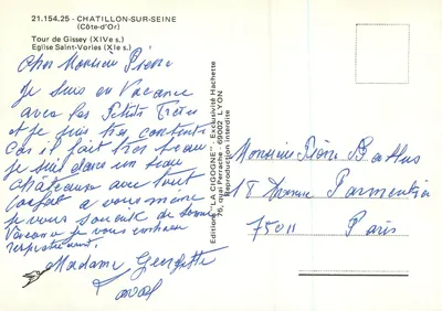 Chatillon-sur-Seine — Wieża Gissey i Kościół Świętego Vorlesa — Wydawnictwo 'LA CIGOGNE' — Rewers