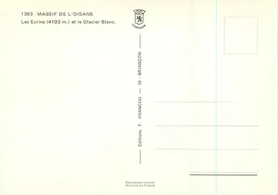 I Monti Ecrins (4103 m.) e il Ghiacciaio Bianco — Massiccio dell'Oisans — Edizioni F. Francou — Verso
