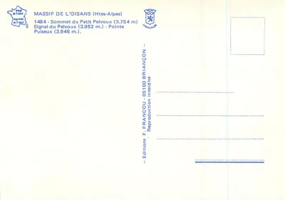 Massif de l'Oisans (Hautes-Alpes) — picos do Petit Pelvoux e do Signal do Pelvoux — Éditions F. Francou — Verso