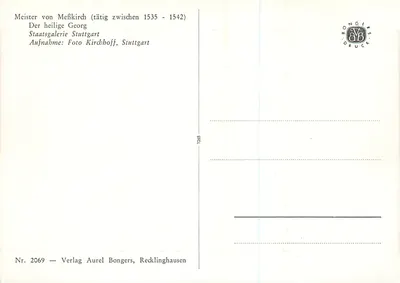 São Jorge — pintura do Mestre de Meßkirch (ativo 1535-1542) — Verlag Aurel Bongers, Recklinghausen — Verso