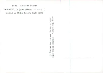 Ritratto di Didier Érasme — di Holbein il Giovane — Edizioni dei Musei Nazionali, Parigi 1972 — Verso