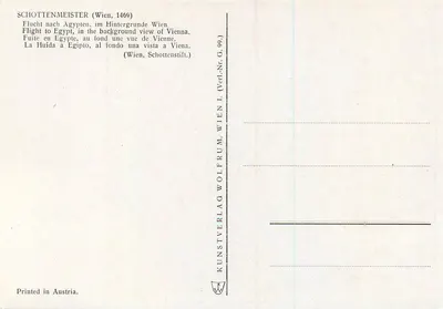 Huida a Egipto — vista de Viena en segundo plano — Schottenmeister, Viena, 1469 — Reverso