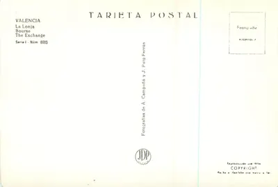 Valência — A Lonja (Bolsa) — Tarieta Postal, série I, n° 6005 — Verso