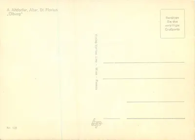 A. Altdorfer, Ołtarz św. Floriana — "Ölberg" — Verlag Verities, Linz - Wien - Passau, n° 126 — Rewers