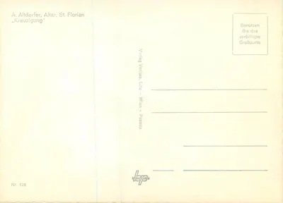 Cruzificação — A. Altdorfer, Altar de São Flórida — Verlag Vertas, Linz - Viena - Passau, n° 124 — Verso